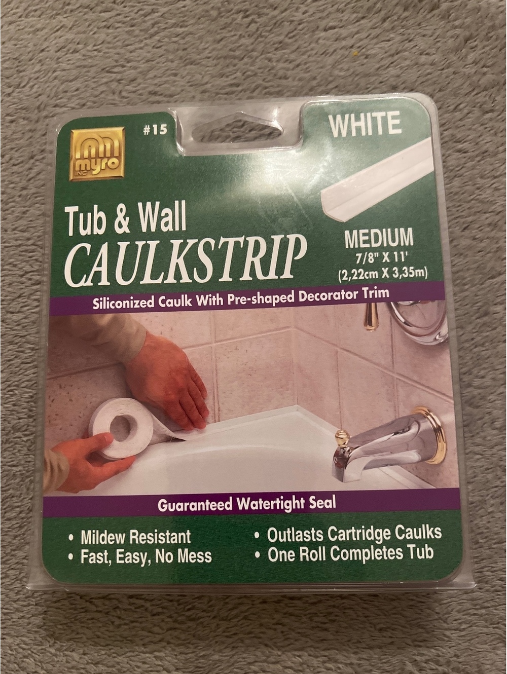 Myro Tub & Wall Caulkstrip Medium 7/8" x 11' White Siliconized Caulk with Pre-Sh